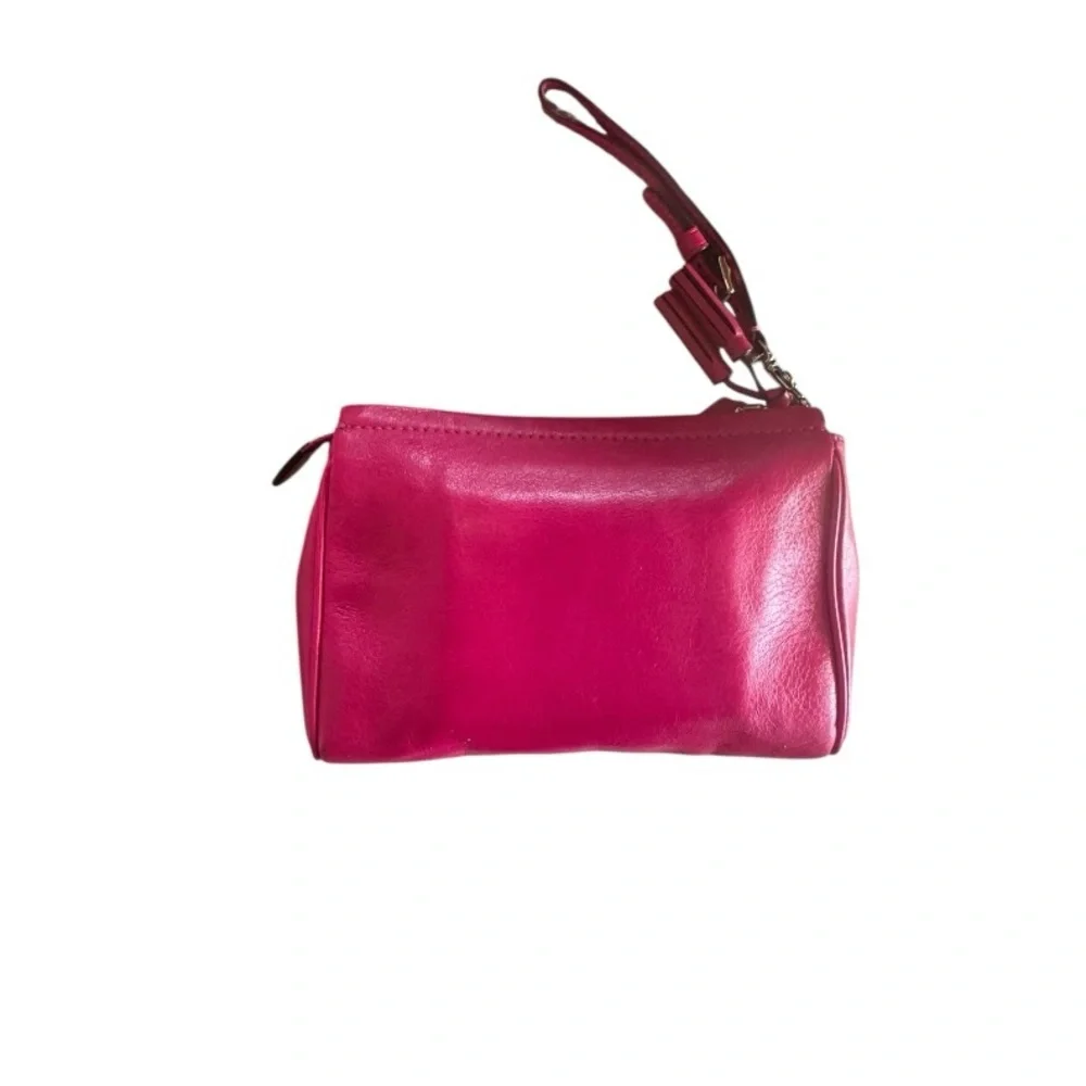 COACH Legacy Hot Pink Leather Wristlet with Silver Hardware